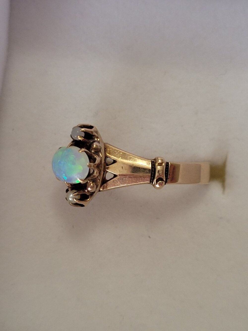 Opal Gold Antique Ring Seed Pearls Victorian October Birthstone 10k - Picture 11 of 16